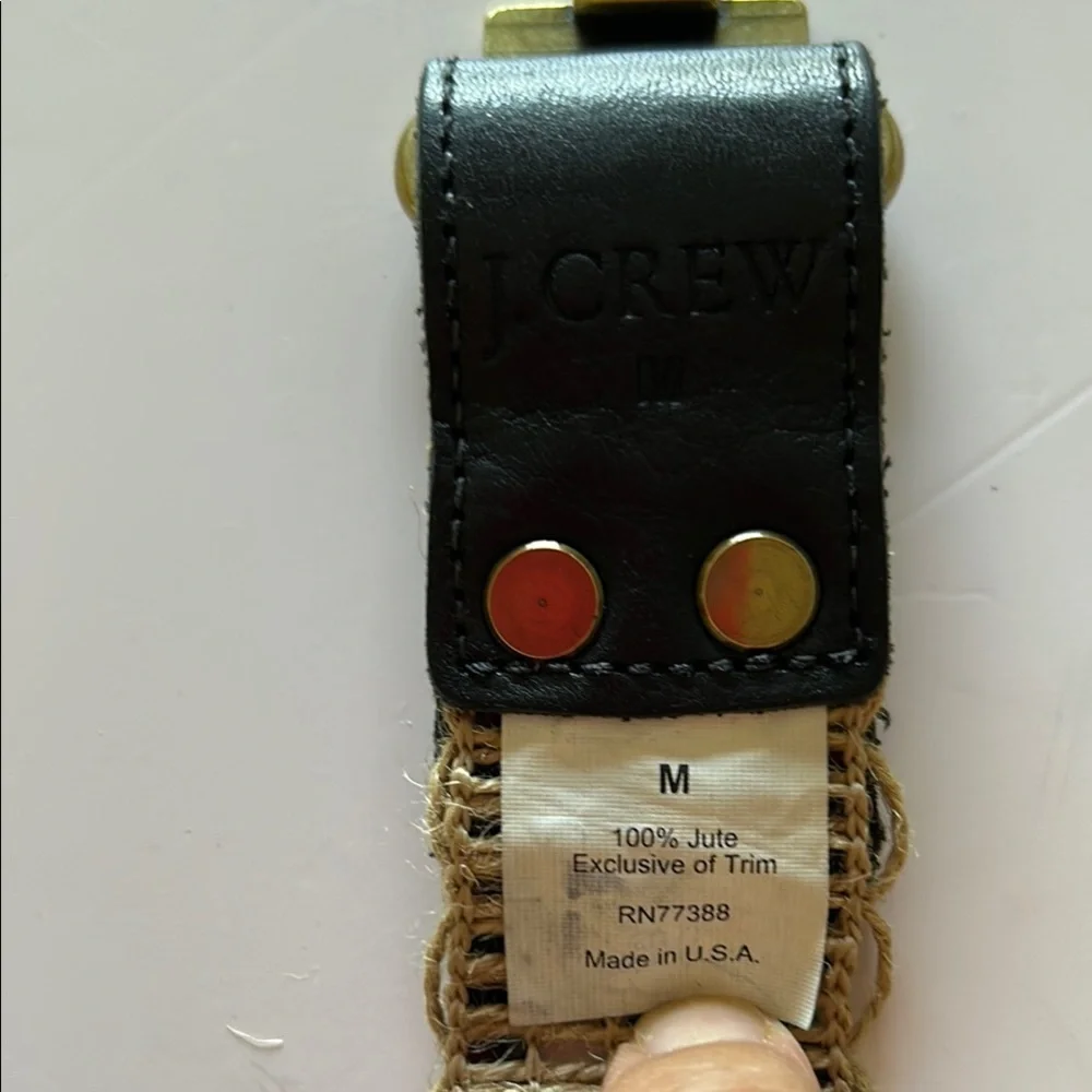 J Crew Jute & Leather Belt Sequin Accents Brass Hardware - Size MEDIUM